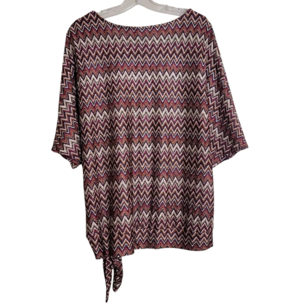 Worthington women's chevron stripe dolman sleeve tie hem knit top size large